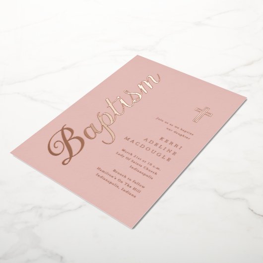 Invitation En Aluminium Baptême d'or Rose simple et élégant (Rotation)
