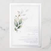 Invitation En Aluminium Baptême du 1er anniversaire Eucalyptus de verdure  (Recto)