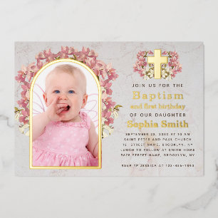 Invitation En Aluminium Baptême d'une fille 1er anniversaire Photo Orchidé