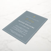 Invitation En Aluminium Baptême Dusty Blue & Gold Boy (Rotation)