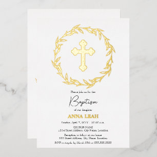 Invitation En Aluminium Baptême élégant croix d'or