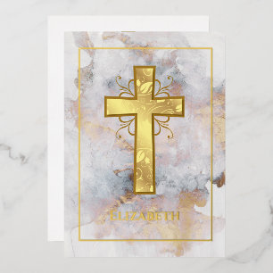 Invitation En Aluminium Baptême en marbre or ou Filigree Christening