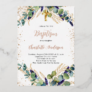 Invitation En Aluminium Baptême eucalyptus parties scintillant or