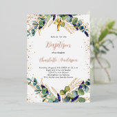 Invitation En Aluminium Baptême eucalyptus parties scintillant or (Debout devant)