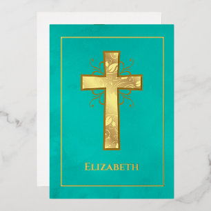 Invitation En Aluminium Baptême filigrane turquoise et or