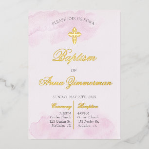 Invitation En Aluminium Baptême fille papier d'or 