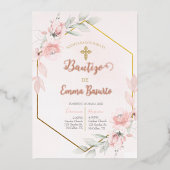 Invitation En Aluminium Baptême Fille Rose Blush (Recto)
