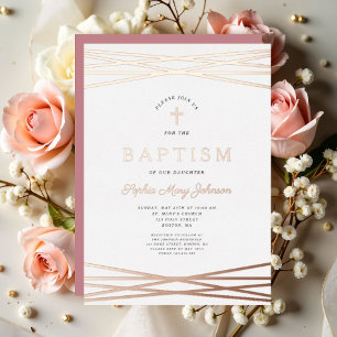 Invitation En Aluminium Baptême Fille Rose Gold Élégant