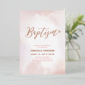 Invitation En Aluminium Baptême Fille Rose Gold & Rose Coeur (Debout devant)