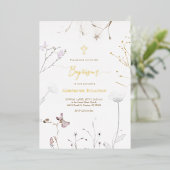 Invitation En Aluminium Baptême fleur sauvage délicat (Debout devant)