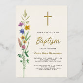 Invitation En Aluminium Baptême Fleur sauvage rustique (Recto)
