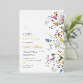 Invitation En Aluminium Baptême Fleurs Sauvages Bohème (Debout devant)