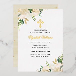 Invitation En Aluminium Baptême floral aquarelle or élégant