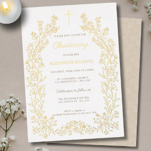 Invitation En Aluminium Baptême Floral Vintage Moderne