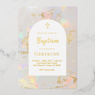 Invitation En Aluminium baptême fond opale