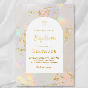 Invitation En Aluminium baptême fond opale