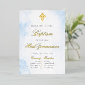 Invitation En Aluminium Baptême garçon en feuille d'or (Debout devant)