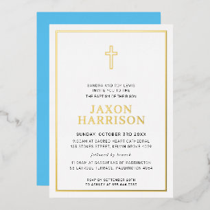Invitation En Aluminium BAPTÊME moderne minimaliste garçon bleu frontière
