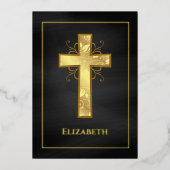 Invitation En Aluminium Baptême noir et or ou Filigree Christening (Recto)