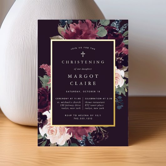 Invitation En Aluminium Baptême ou baptême en fleurs de prune