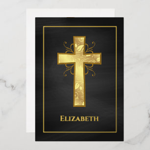 Invitation En Aluminium Baptême ou Christening filigrané noir et or