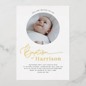 Invitation En Aluminium Baptême photo ronde - Or (Recto)