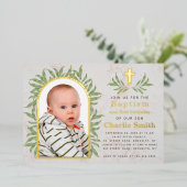 Invitation En Aluminium Baptême Premier anniversaire Photo Greenery Arch O (Debout devant)