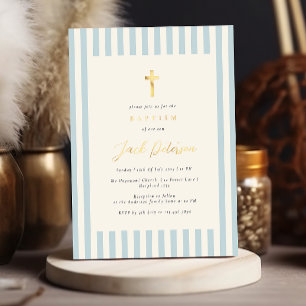 Invitation En Aluminium Baptême rayures bleues pour garçon Élégant