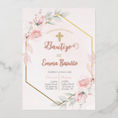 Invitation En Aluminium Baptême rose rousse fille (Recto)