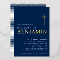 BAPTISM moderne élégant croix bleu marine or