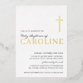 Invitation En Aluminium BAPTISM moderne élégant croix jolie fille rose or  (Recto)