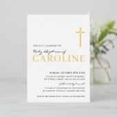 Invitation En Aluminium BAPTISM moderne élégant croix jolie fille rose or  (Debout devant)