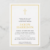 Invitation En Aluminium BAPTISME moderne élégant croisé garçon bébé bleu (Recto)