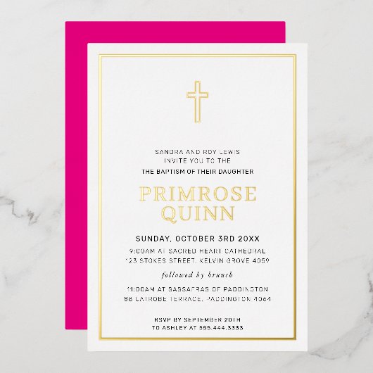 Invitation En Aluminium BAPTISME moderne minimaliste rose transfrontalier (Recto/Verso)