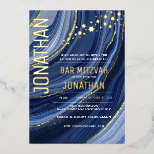 Invitation En Aluminium Bar Mitzvah Agate Marbre VÉRITABLE GOLD Foil Invit