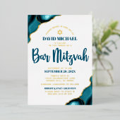 Invitation En Aluminium Bar Mitzvah Bold Turquoise Agate Script Real Gold (Debout devant)