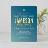 Invitation En Aluminium BAR MITZVAH étoile moderne bleu dégradé de menthe  (Debout devant)