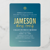 Invitation En Aluminium BAR MITZVAH étoile moderne dégradé bleu menthe  (Recto)