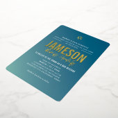 Invitation En Aluminium BAR MITZVAH étoile moderne dégradé bleu menthe  (Rotation)