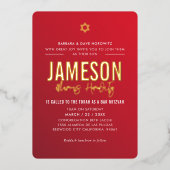 Invitation En Aluminium BAR MITZVAH étoile moderne rouge burgundy dégradé  (Recto)