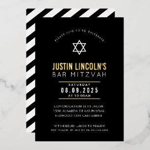 Invitation En Aluminium BAR MITZVAH étoile simple moderne minimaliste noir