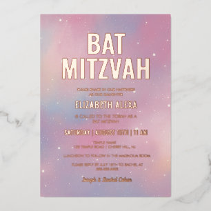 Invitation En Aluminium Bar Mitzvah Galaxie Moderne Rose Or