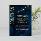 Invitation En Aluminium Bar Mitzvah Marine moderne Vagues VRAI OR (Debout devant)