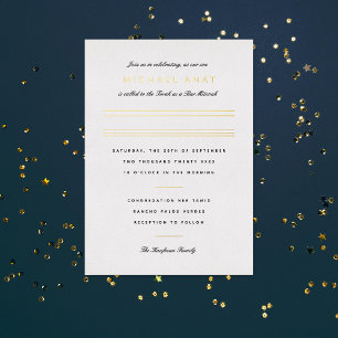 Invitation En Aluminium Bar Mitzvah minimaliste rayure or