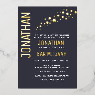 Invitation En Aluminium Bar Mitzvah Moderne Élégant ÉTOILES en OR RÉEL
