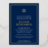 Invitation En Aluminium BAR MITZVAH moderne minima étoile frontière marine (Recto)