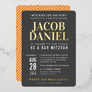 Invitation En Aluminium BAR MITZVAH moderne minimal audacieux garçon gris