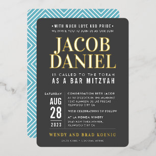 Invitation En Aluminium BAR MITZVAH moderne minimaliste gras garçon gris a