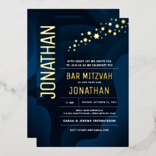 Invitation En Aluminium Bar Mitzvah Moderne Navy Vagues OR RÉEL