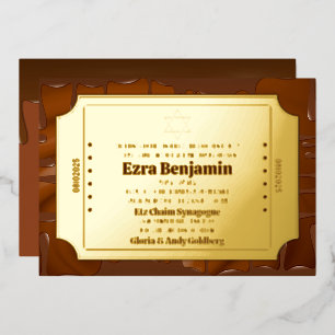 Invitation En Aluminium Bar Mitzvah ou Bat Mitzvah Chocolat Billet d'Or